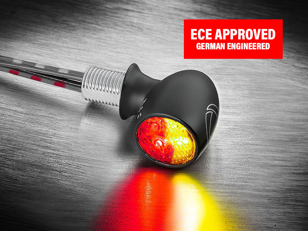 kellermann Atto DF Mini LED Turn Signal – Amber Turn – Red Run/Brake – Black.
