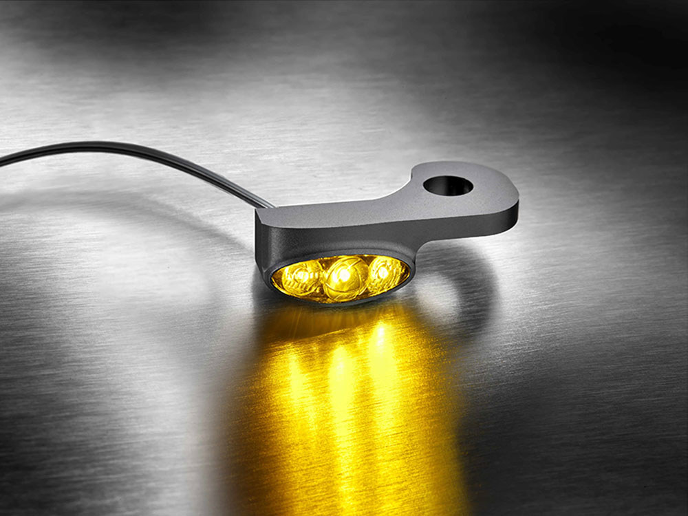 kellermann Dash M Under Perch Turn Signal Right – Black.  Fits Softail 2015-2024 & Touring 2009-2023 Models with Cable Clutch