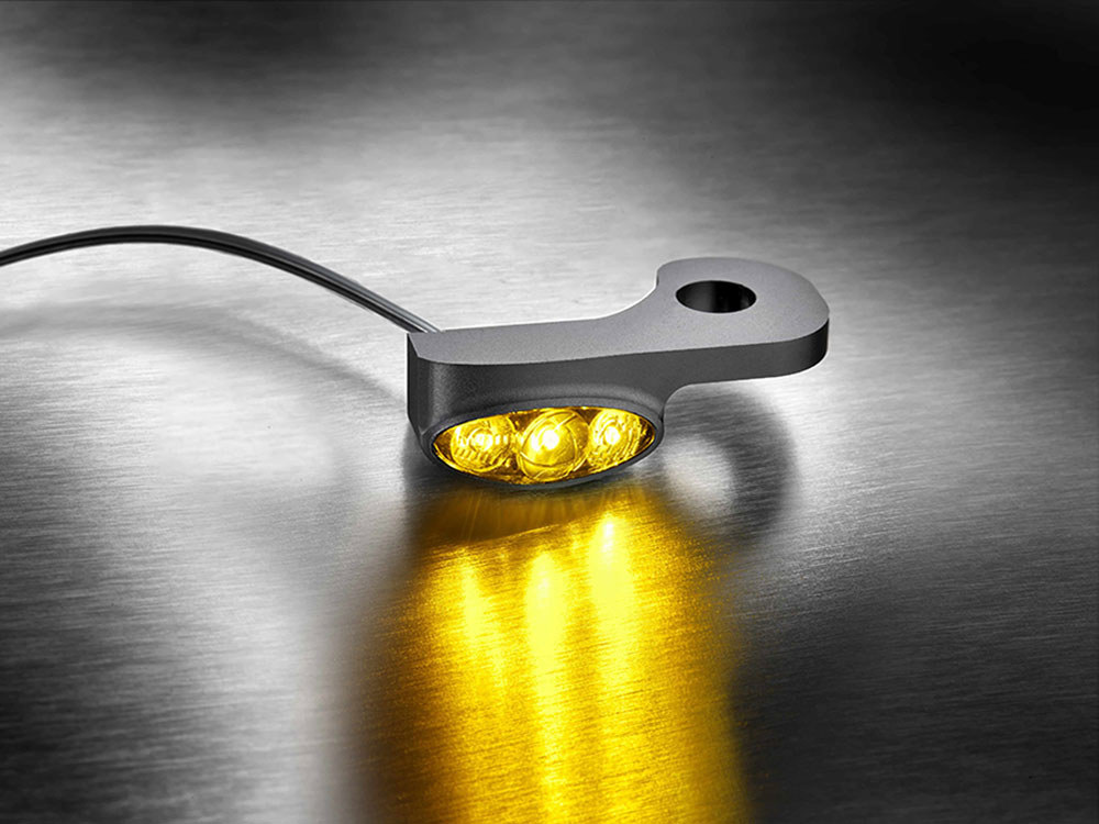 kellermann Dash M Under Perch Turn Signal Right – Black.  Fits Softail 2015-2024 & Touring 2009-2023 Models with Cable Clutch