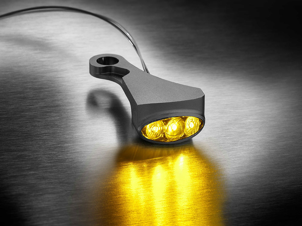 kellermann Dash M Under Perch Turn Signal Left – Black.  Fits Softail 2015-2024 & Touring 2009-2023 Models with Cable Clutch