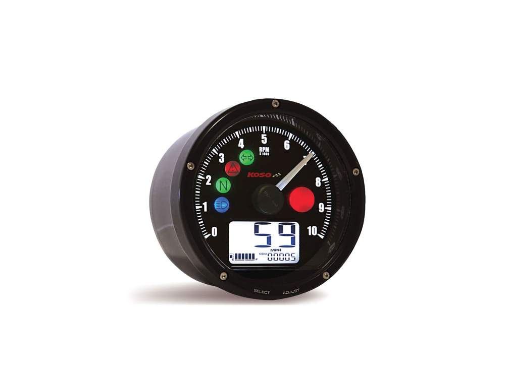 Koso 3-3/8in. Digital Speedometer with Tachometer – Black.