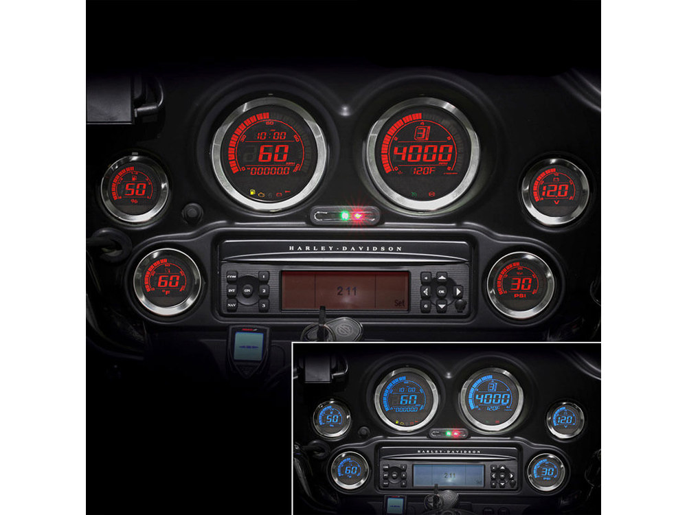 Koso Speedometer & Tachometer – 6 Gauge Kit – Silver. Fits Touring 2004-2013 with Fairing.