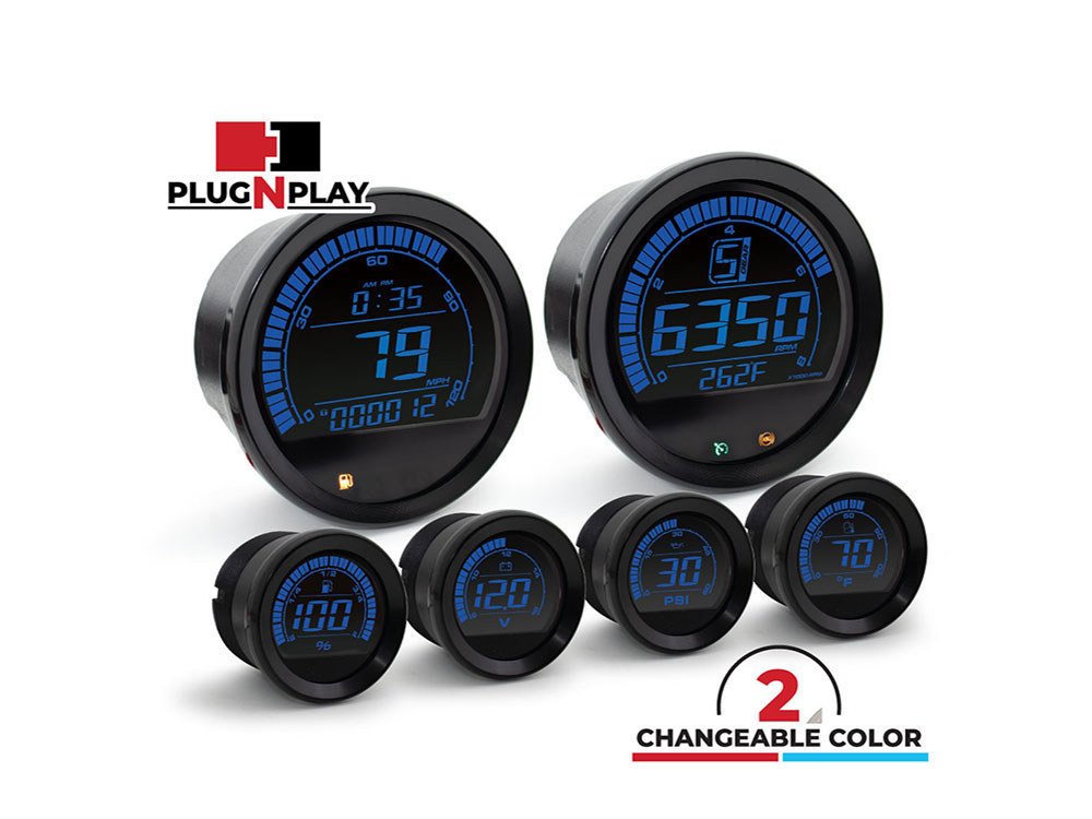 Koso Speedometer & Tachometer – 6 Gauge Kit – Black. Fits Touring 2004-2013 with Fairing.