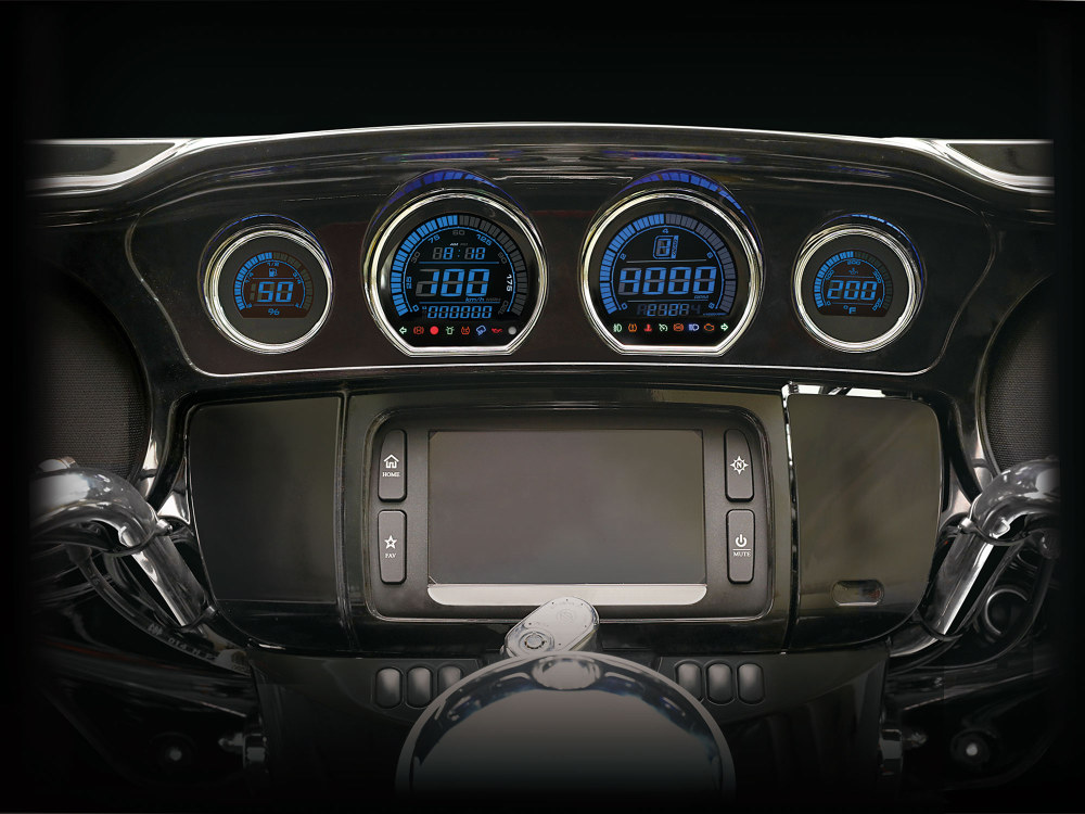 Koso Speedometer & Tachometer – 4 Gauge Kit – Blue/Red. Fits Touring 2014-2023 with Fairing.
