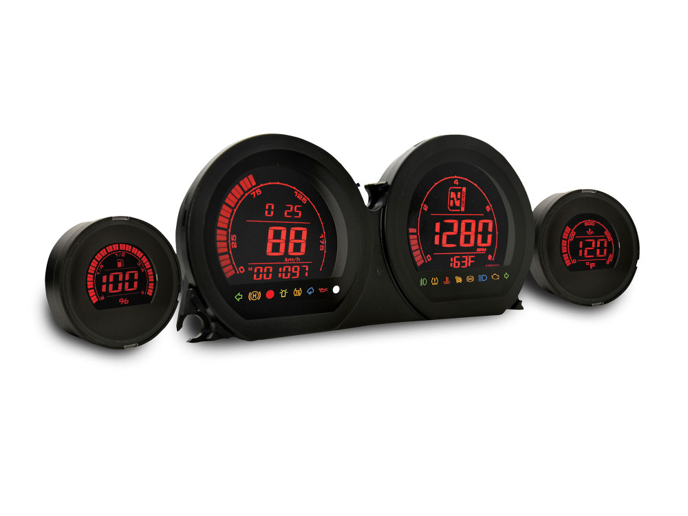 Koso Speedometer & Tachometer – 4 Gauge Kit – Blue/Red. Fits Touring 2014-2023 with Fairing.