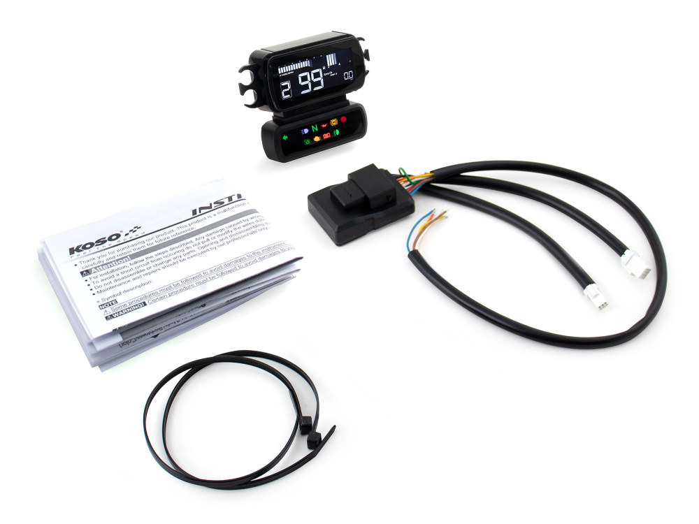 Koso Speedometer/Tachometer – Black. Fits Touring 2014-2023 when Running Late Model Breakout/Street Bob Gauge Housing