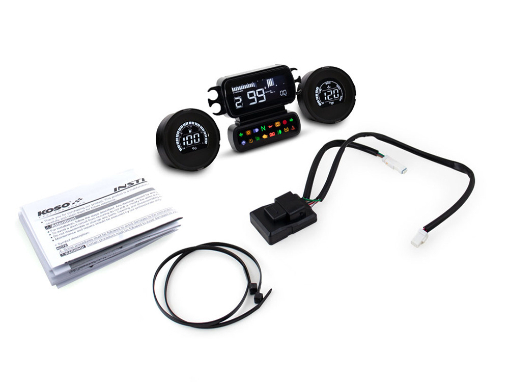 Koso Speedometer/Tachometer with Fuel Level & Engine Temperature Gauges – Black. Fits Touring 2014-2023 when Running Late Model Breakout/Street Bob Gauge Housing