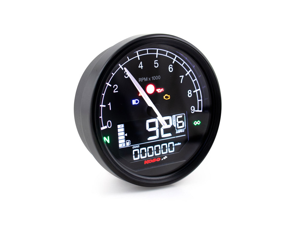 Koso 3-7/16in. Digital Speedometer with Tachometer – Black.