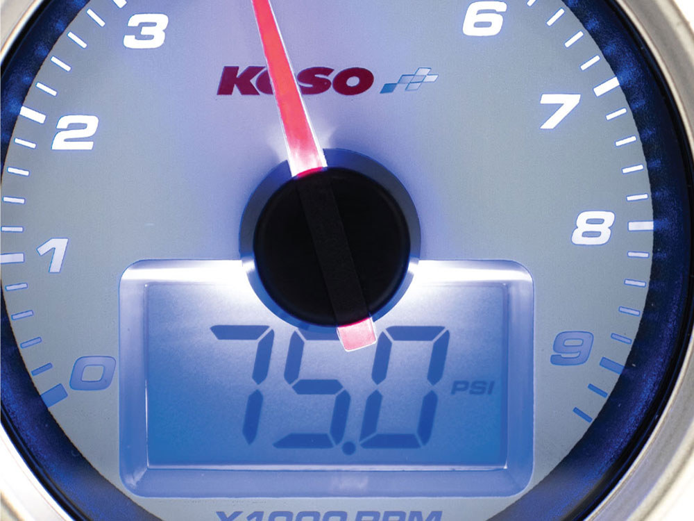 Koso 2-3/8in. Digital Tachometer – Silver.