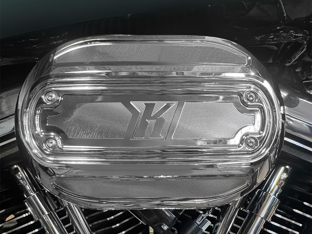 Kodlin Oval Air Cleaner Kit – Chrome. Fits CVO Touring 2023up, Street Glide & Road Glide 2024up, Touring 2025up & Softail 2025up