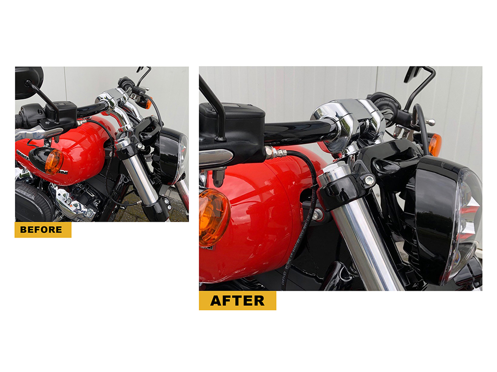 Kodlin 2in. Pullback Riser Bottoms – Chrome. Fits 2018up Breakout with 1-1/4in. Handlebar.