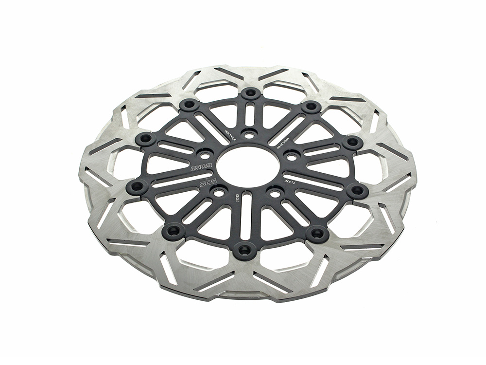 Kodlin 11.8in. Front 10-Spoke Disc Rotor – Polished Band & Black Carrier. Fits Dyna 2006-2017, Softail 2015up, Sportster 2014-2021 & Some Touring 2008up.