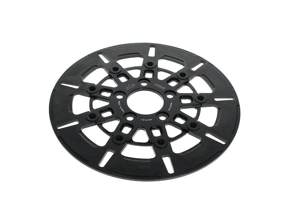 Kodlin 11.5in. Rear 9-Spoke Disc Rotor – Polished Band & Black Carrier. Fits Big Twin 2000up & Sportster 2000-2010.