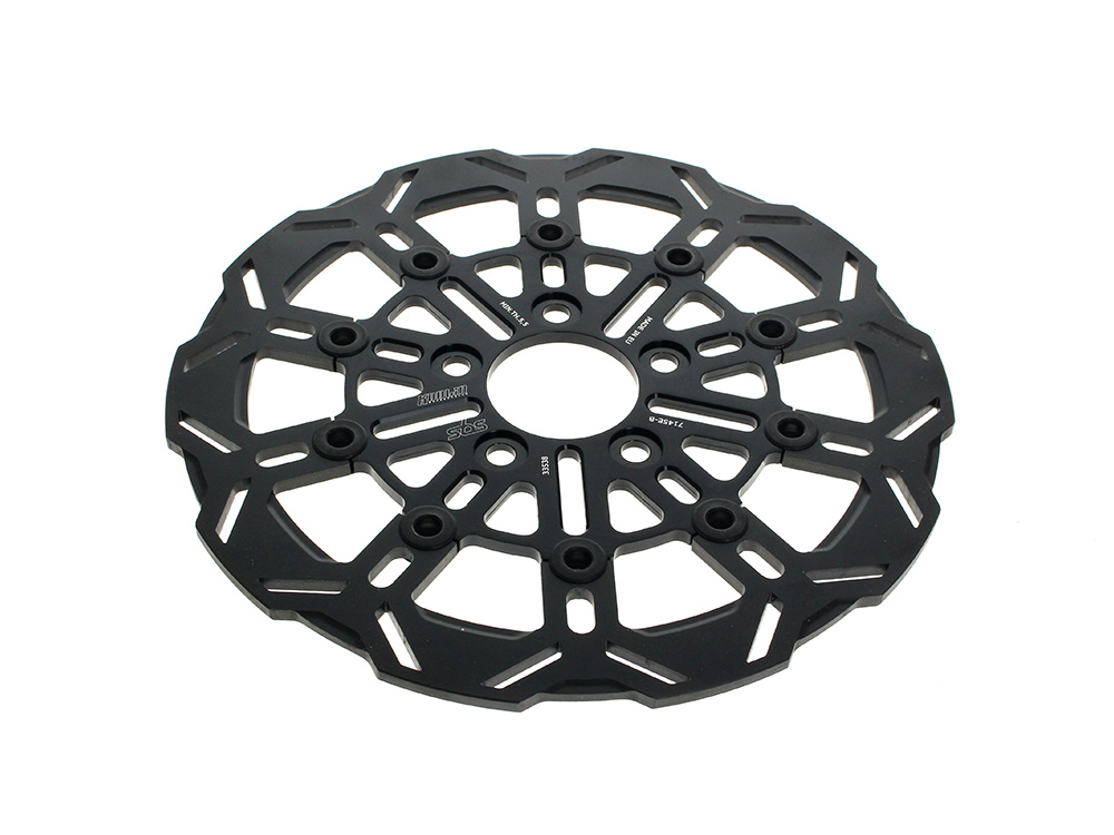 Kodlin 11.5in. Rear 10-Spoke Disc Rotor – Polished Band & Black Carrier. Fits Big Twin 2000up & Sportster 2000-2010.