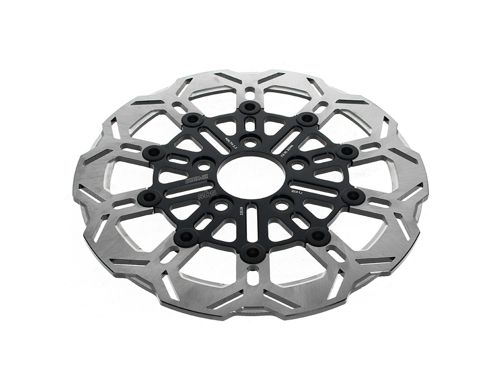 Kodlin 11.5in. Rear 10-Spoke Disc Rotor – Polished Band & Black Carrier. Fits Big Twin 2000up & Sportster 2000-2010.