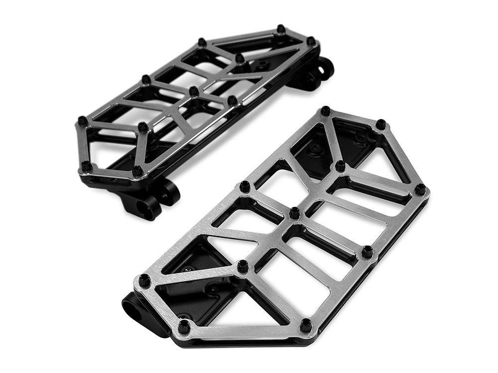 Kodlin NXL FloorBoards – Black & Stainless. Fits Touring 1980up, FL Softail 1986-2017 & Dyna Switchback 2012-2016