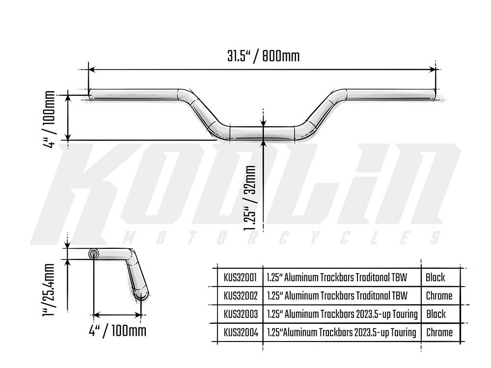 Kodlin Aluminum Track Bars 1-1/4in. – Chrome