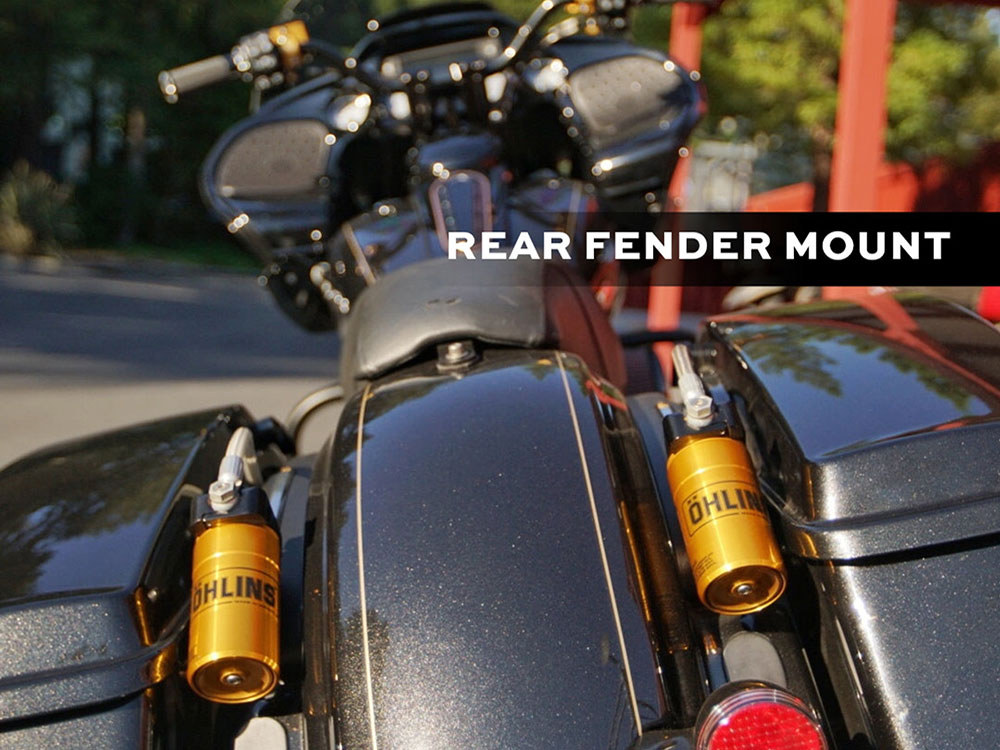 Kraus Moto Remote Reservoir External Mounting Brackets. Fits Touring 2014up with Ohlins Shocks.