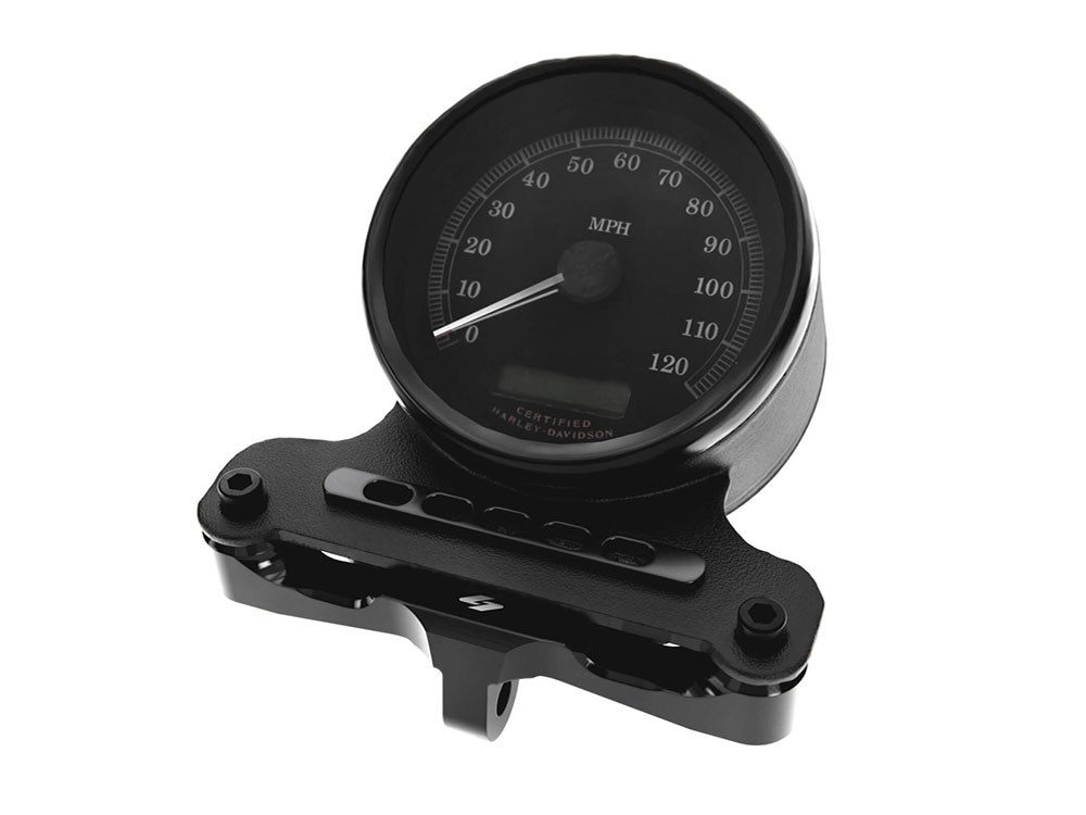 Kraus Moto Adjustable Gauge Mount – Black. Fits Dyna, FXR and Sportster.