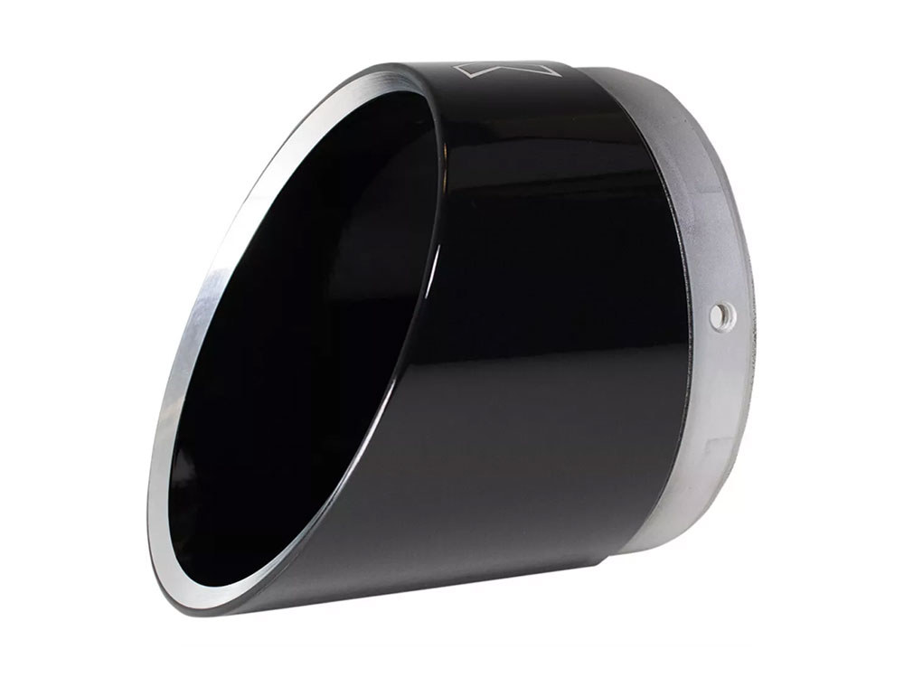 Khrome Werks Edge Slash Cut Billet End Cap – Black. Fits Khrome Werks 4.5in. Exhausts & Mufflers