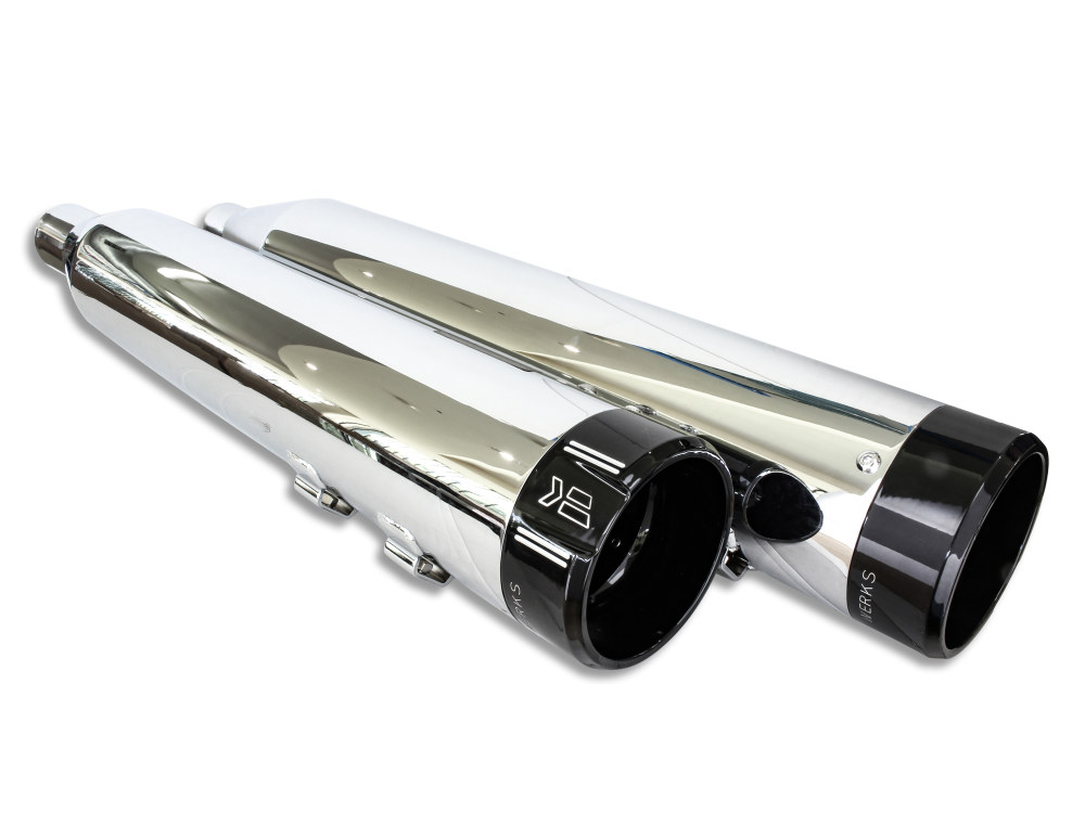 Khrome Werks 4-1/2in. Klassic Slip-On Mufflers – Chrome with Black End Caps. Fits Touring 2017up.