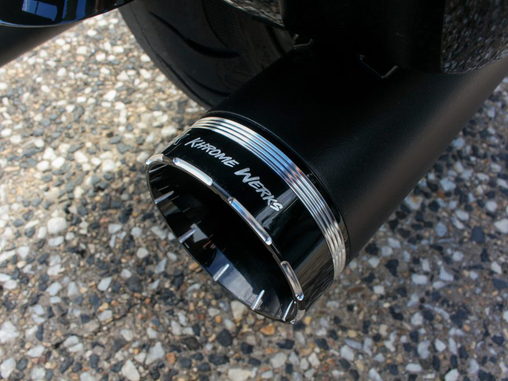 Khrome Werks 4-1/2in. Tracer Slip-On Mufflers – Black with Black End Caps. Fits Touring 2017up.