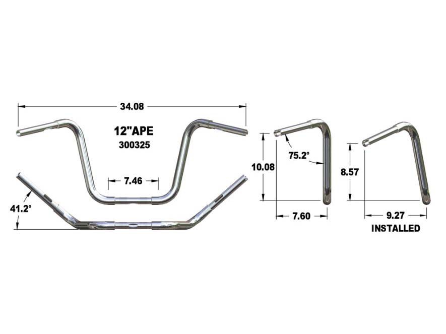 Khrome Werks 12in. x 1-1/4in. Fat Ape Hanger Handlebar – Chrome.