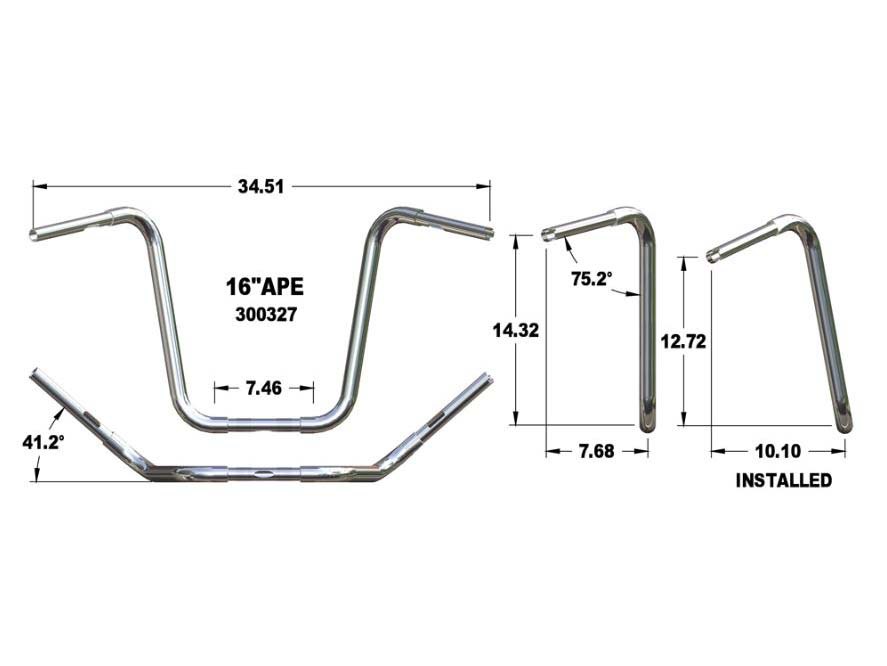 Khrome Werks 16in. x 1-1/4in. Fat Ape Hanger Handlebar – Chrome.