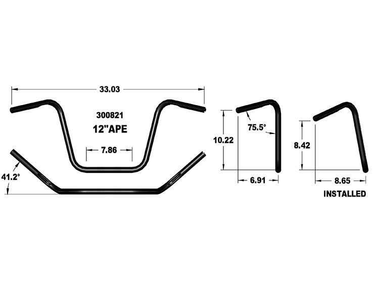 Khrome Werks 12in. x 1in. Ape Hanger Handlebar – Black.