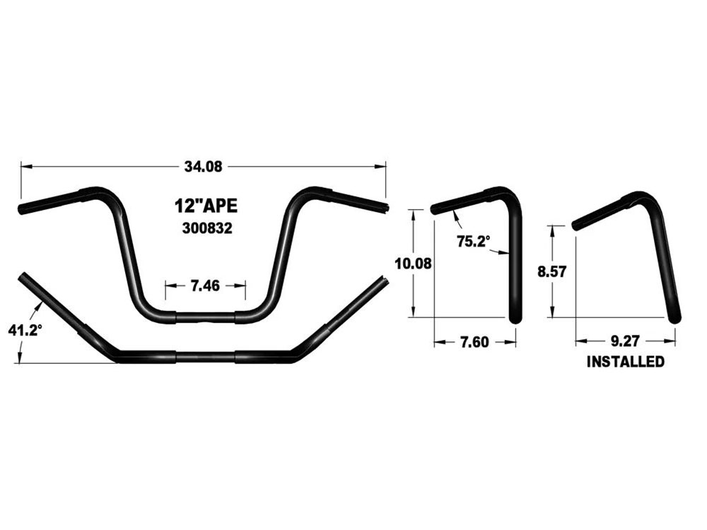 Khrome Werks 12in. x 1-1/4in. Fat Ape Hanger Handlebar – Gloss Black.