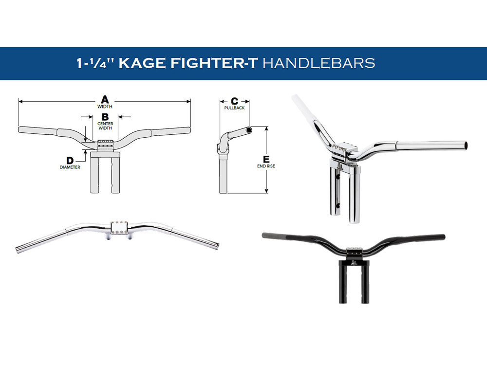 LA Choppers 9in. x 1-1/4in. Pullback Kage Fighter Handlebar – Chrome.