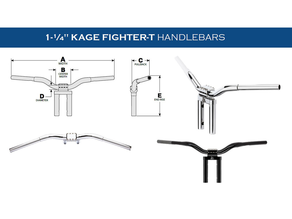 LA Choppers 9in. x 1-1/4in. Pullback Kage Fighter Handlebar – Gloss Black.