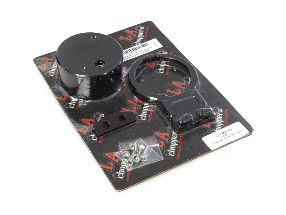 LA Choppers Performance Risers Gauge Mount – Gloss Black. Fits Various HD Models with 3-3/8in. Speedo.
