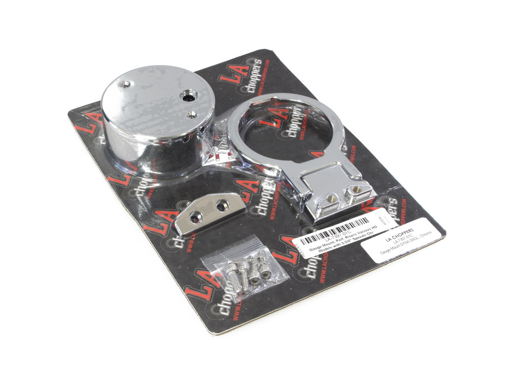 LA Choppers Performance Risers Gauge Mount – Chrome. Fits Various HD Models with 3-3/8in. Speedo.