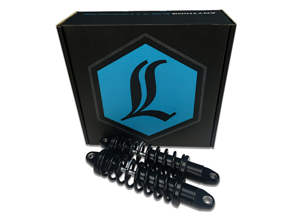 LEGEND SUSPENSION REVO-A Series, 12in. Adjustable Rear Shock Absorbers – Black. Fits Dyna 1991-2017.