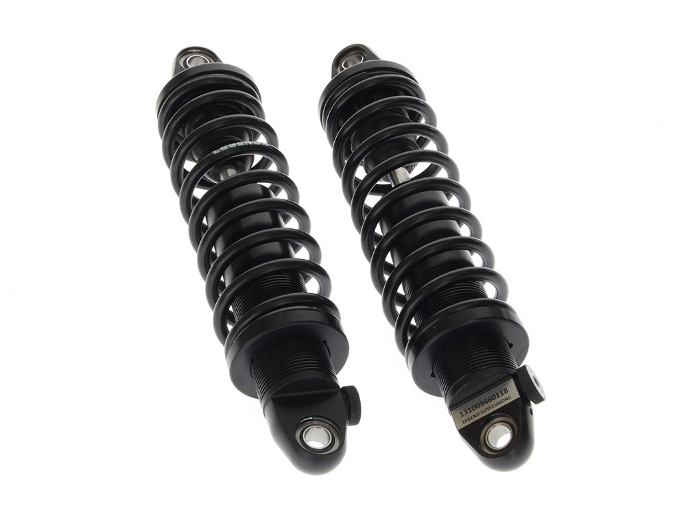 LEGEND SUSPENSION REVO-A Series, 12in. Adjustable Rear Shock Absorbers – Black. Fits Dyna 1991-2017.