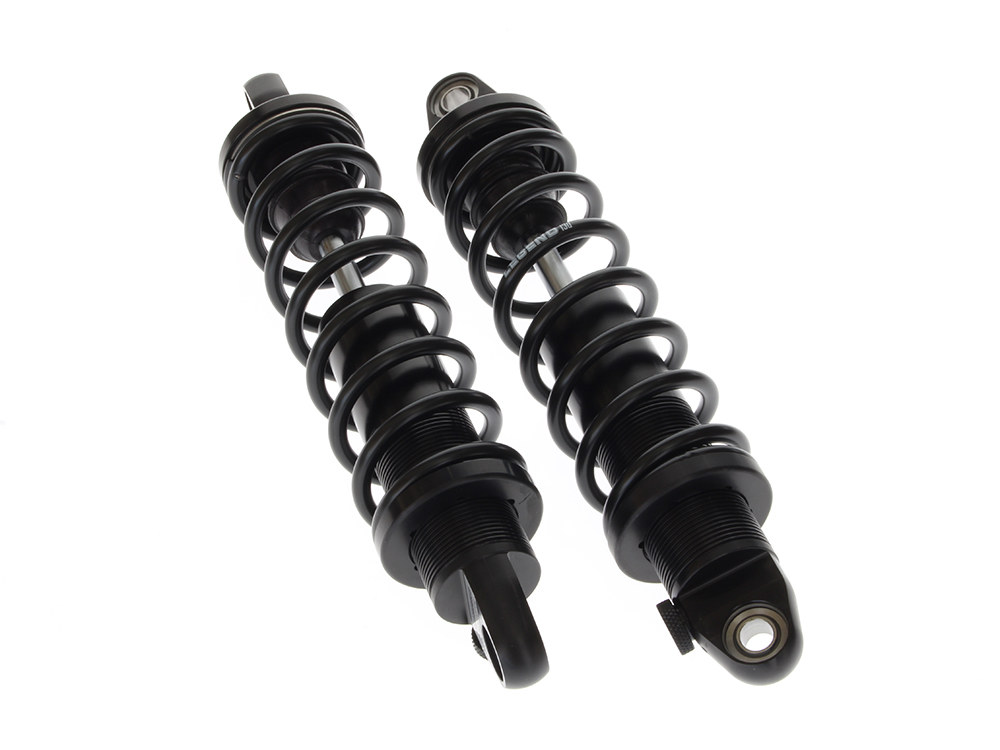 LEGEND SUSPENSION REVO-A Series, 13in. Adjustable Heavy Duty Spring Rate Rear Shock Absorbers – Black. Fits Dyna 2006-2017.
