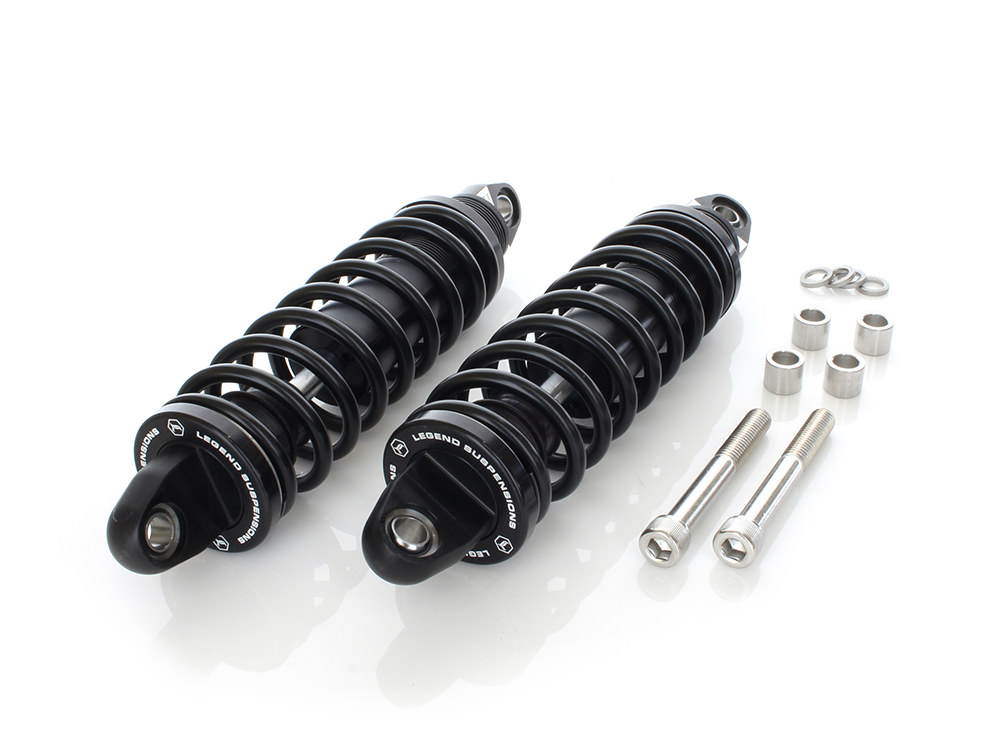 LEGEND SUSPENSION REVO Series, 12in. Rear Shock Absorbers – Black. Fits Dyna 1991-2017.