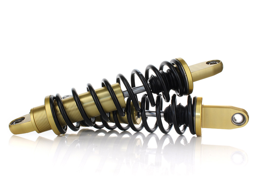 LEGEND SUSPENSION REVO-A Series, 13in. Adjustable Rear Shock Absorbers – Gold. Fits Dyna 1991-2017.