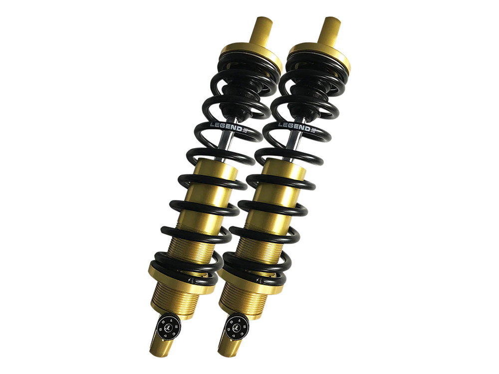 LEGEND SUSPENSION REVO-A Series, 13in. Adjustable Rear Shock Absorbers – Gold. Fits Dyna 1991-2017.
