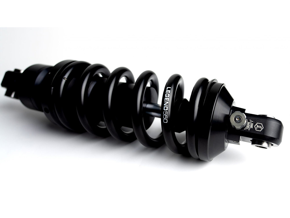 LEGEND SUSPENSION REVO-A Series, 13in. Adjustable Heavy Duty Rear Shock Absorbers – Black. Fits Softail 2018up.