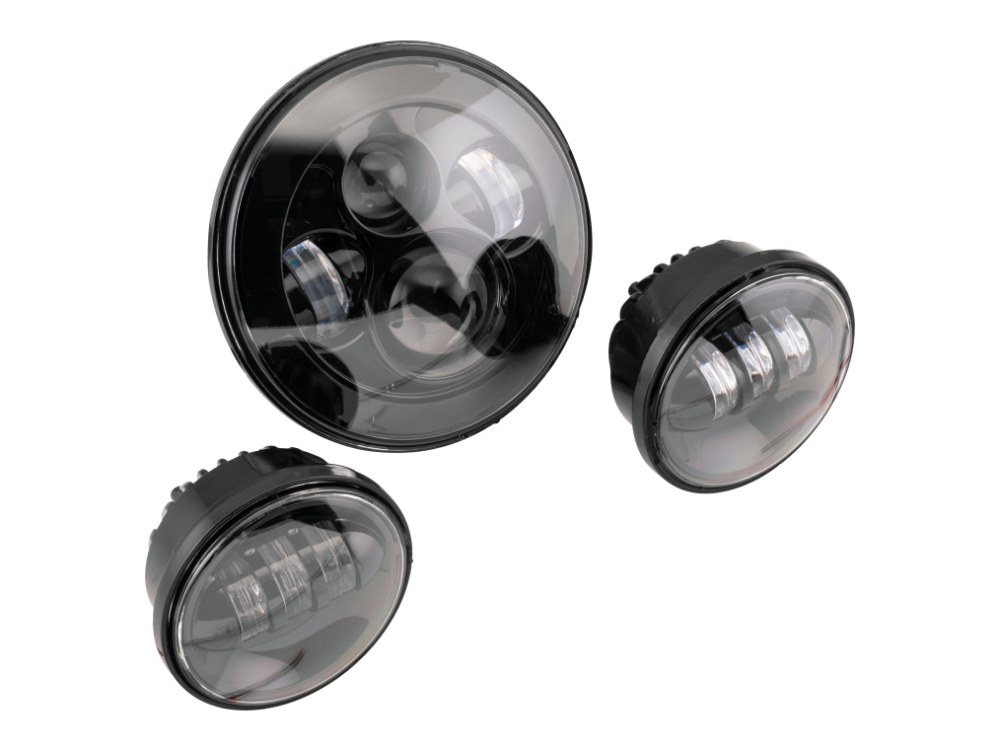 Letric Lighting Co 7in. HeadLight & 4.5in. Passing Lamps (2) Insert Bundle – Black. Fits H-D with 7in. Headlights & 4.5in. Passing Lamps.
