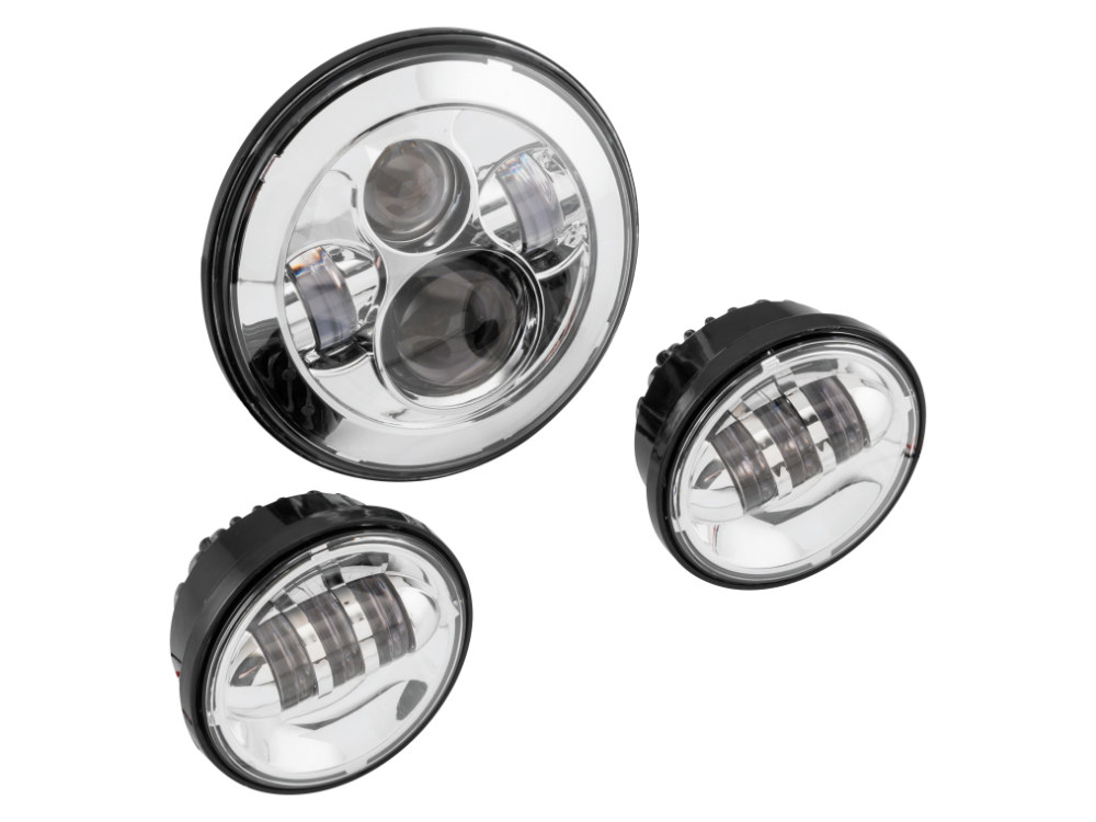 Letric Lighting Co 7in. HeadLight & 4.5in. Passing Lamps (2) Insert Bundle – Chrome. Fits H-D with 7in. Headlights & 4.5in. Passing Lamps.