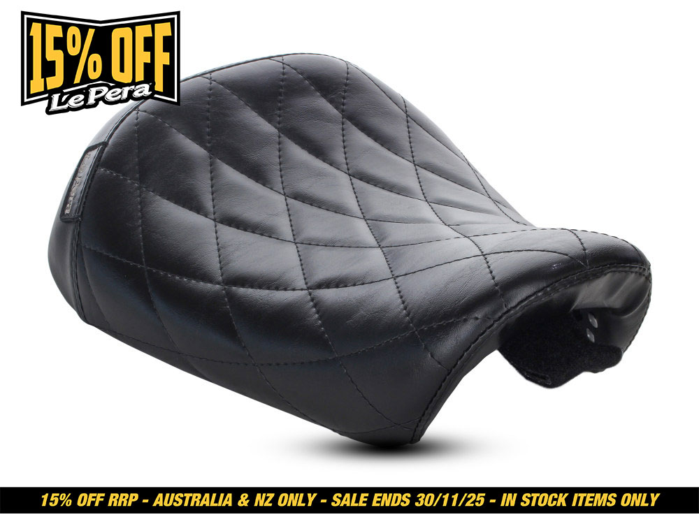 LEPERA SEATS Bare Bones Solo Seat with Diamond Stitch. Fits 883C & 1200C Sportster Custom 2004-2006 & 2010-2021 Models with Factory 4.5 Gallon Fuel Tank.