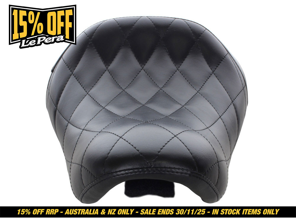 LEPERA SEATS Bare Bones Solo Seat with Diamond Stitch. Fits Sportster 2004-2006 & Sportster 2010-2021 Models with with 3.3 Gallon Fuel Tank.