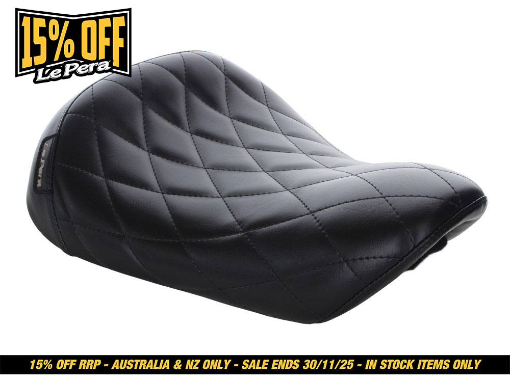 LEPERA SEATS Bare Bones Solo Seat with Diamond Stitch. Fits Sportster 2004-2006 & Sportster 2010-2021 Models with with 3.3 Gallon Fuel Tank.