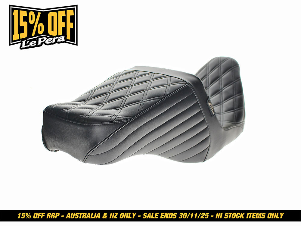 LEPERA SEATS TailWhip Up Front Reduced Reach Dual Seat with Black Double Diamond Stitch. Fits Most Touring 2008-2024