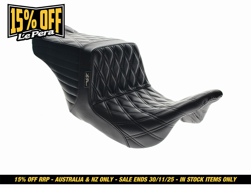 LEPERA SEATS TailWhip Up Front Reduced Reach Dual Seat with Black Double Diamond Stitch. Fits Most Touring 2008-2024