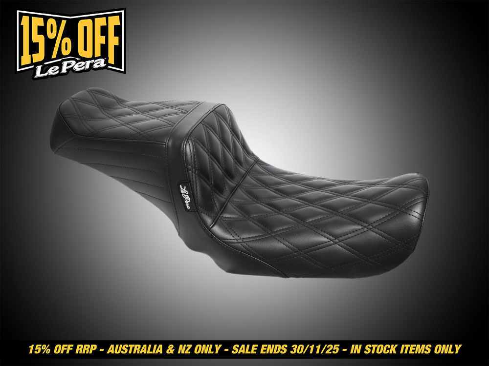 LEPERA SEATS TailWhip Dual Seat – Black Double Diamond Stitch. Fits Dyna 2006-2017.