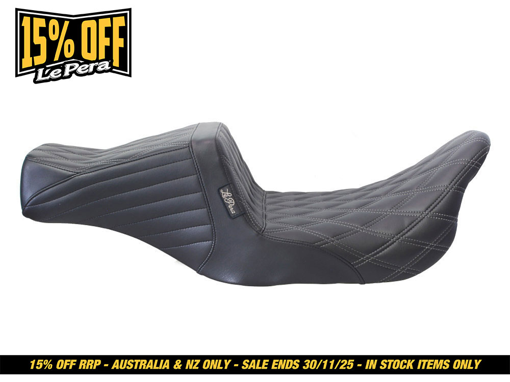 LEPERA SEATS TailWhip Dual Seat with Gun Metal Grey Double Diamond Stitch. Fits Most Touring 2008-2024